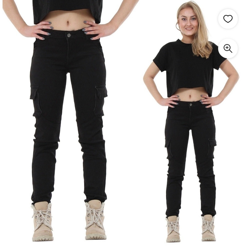 WAX JEAN Women's PREMIUM Womens Stretch Solid Casual Skinny TWILL Cargo Pants